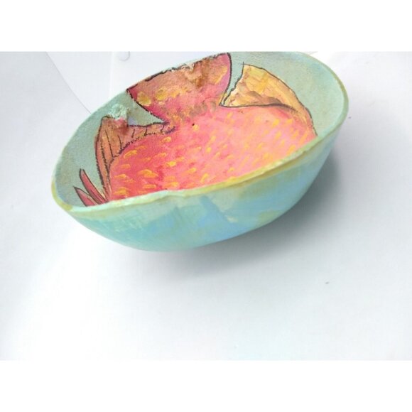 Hand Painted Coconut Shell W/Tropical Orange Fish Signed Beach House Decor - Picture 7 of 9